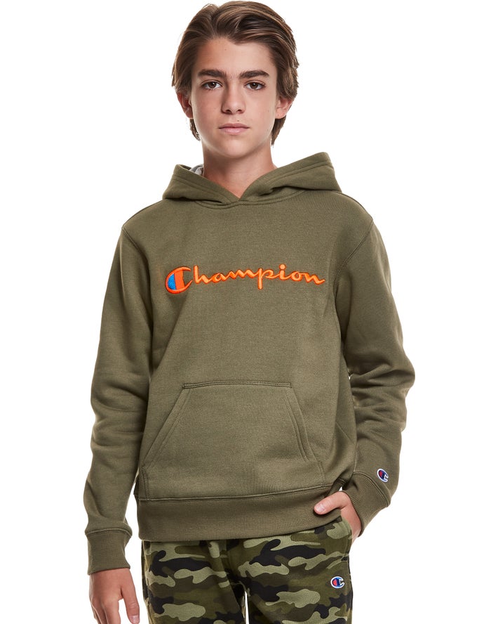 Champion Reverse Weave Embroidered Logo Hoodie Meisjes - Olijfgroen - Belgie 7310BHGOU